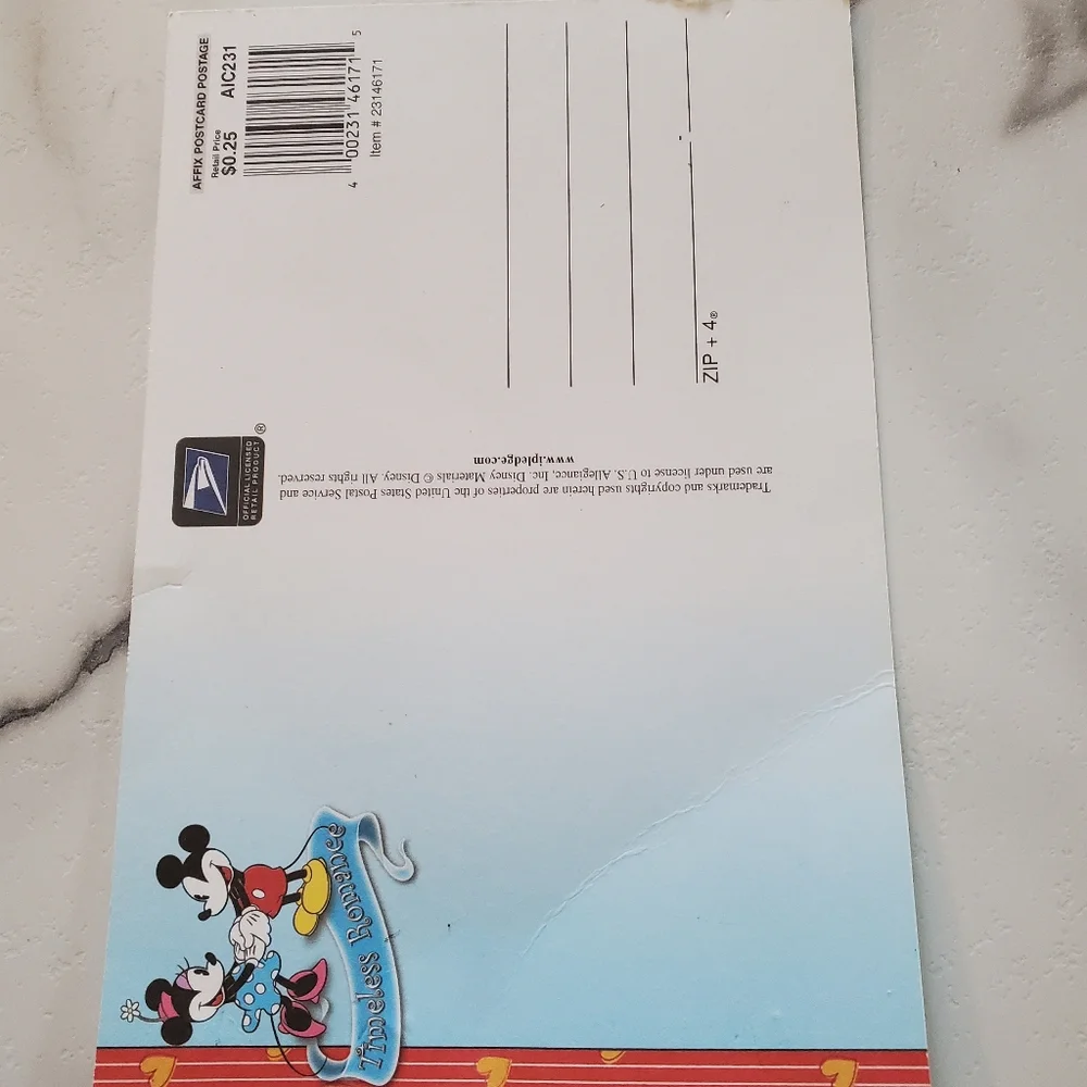 Mickey & Minnie Mouse Post Card Framed Timeless Romance 2006